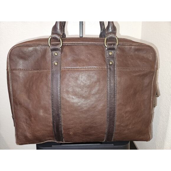 VTG Fossil Brown Leather Bag Briefcase Laptop Messenger READ* 15x12 - Picture 3 of 11